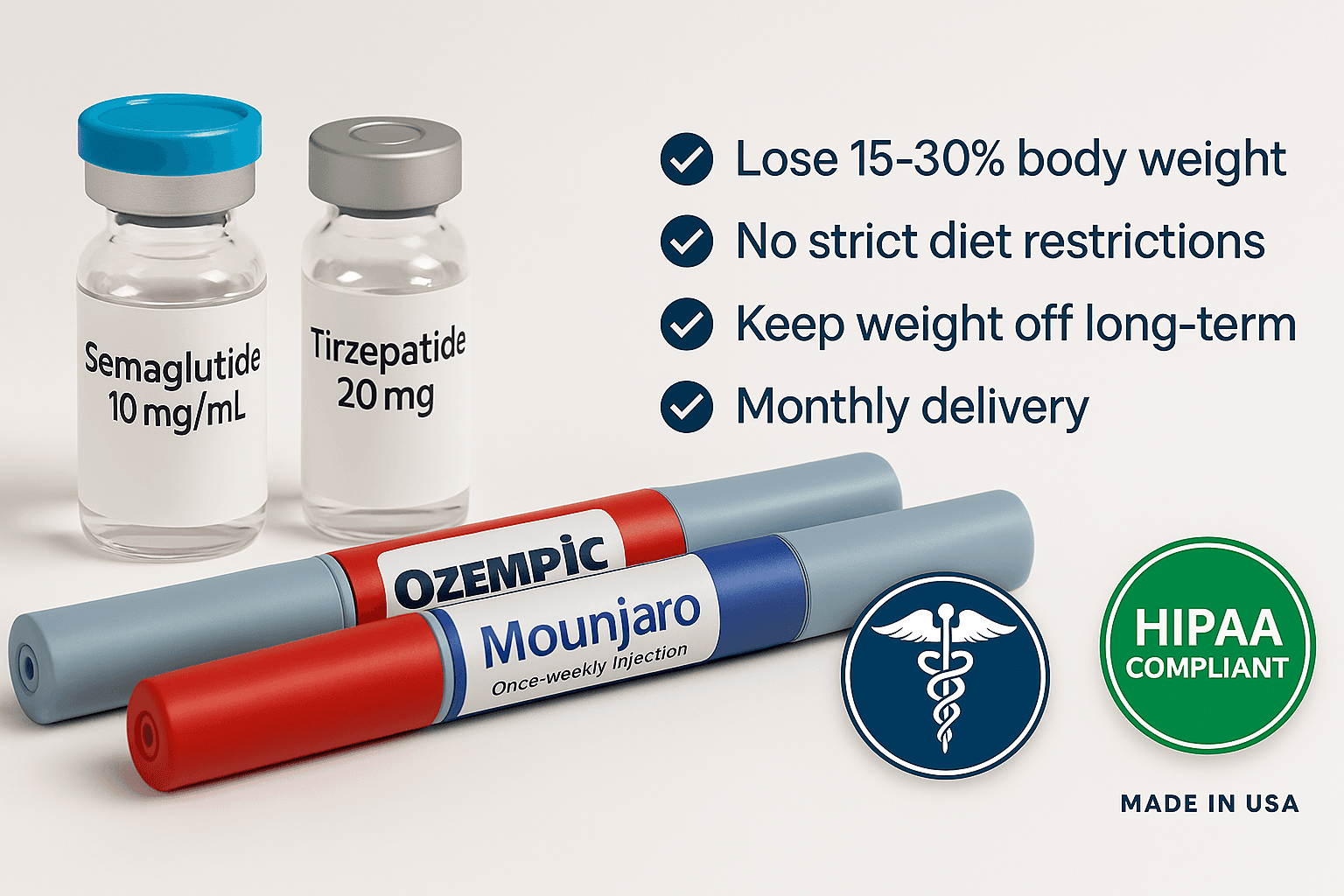 GLP-1 medication vials and injector pens